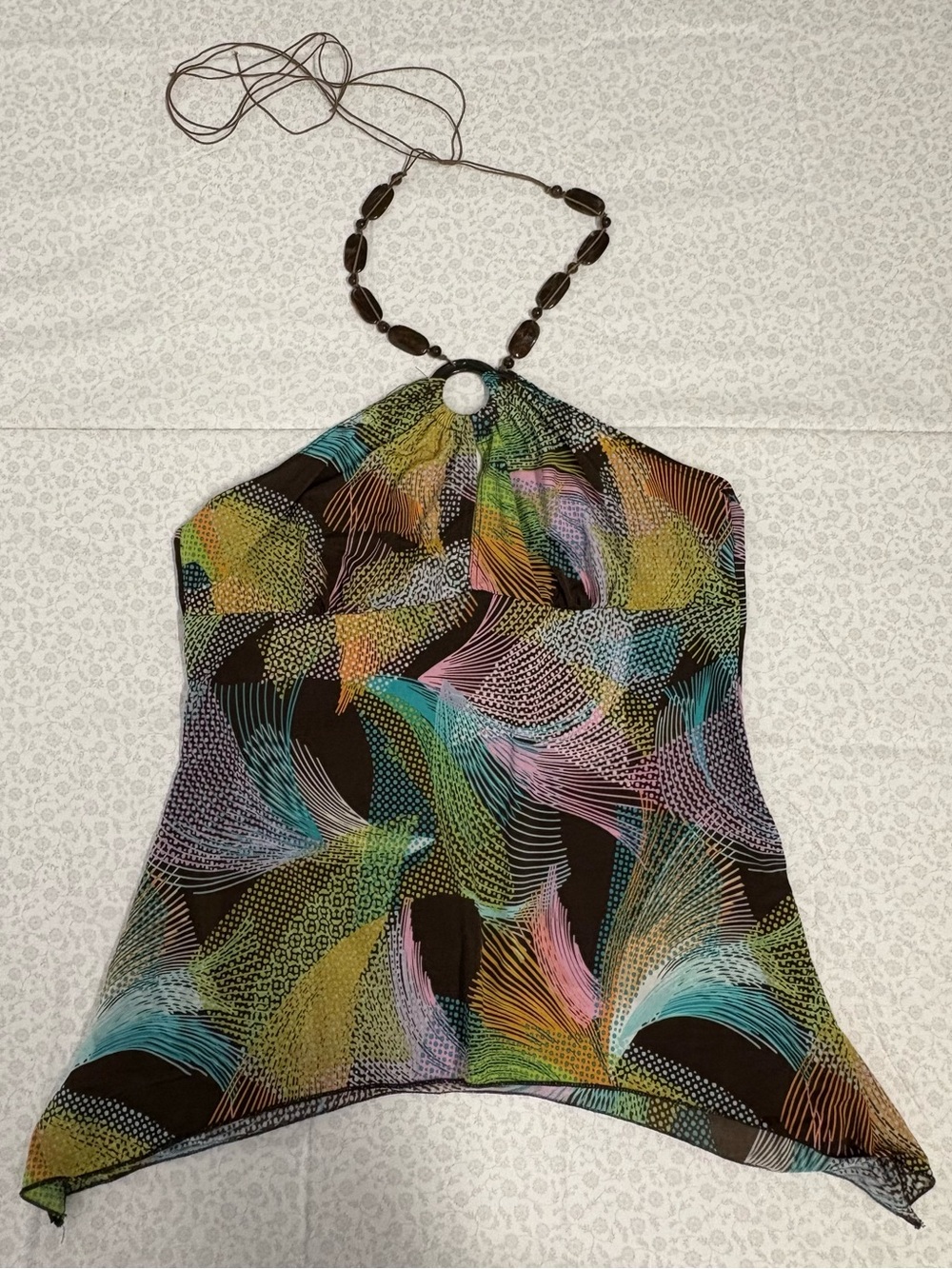 Vintage Y2K Lola Women's L Abstract Halter Top Beaded Tie Knit Retrocore Fairy